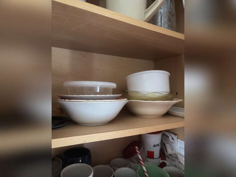 Middle shelf of cabinet-4 Covered containers, cups, and bowls