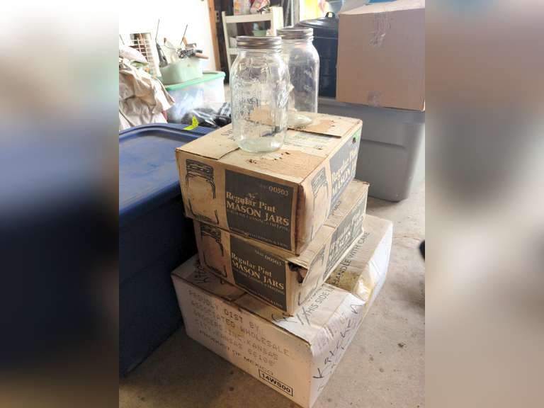 Box lot of Mason Jars and tub of various dolls