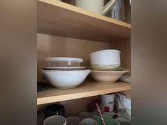 Middle shelf of cabinet-4 Covered containers, cups, and bowls