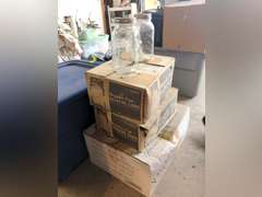 Box lot of Mason Jars and tub of various dolls