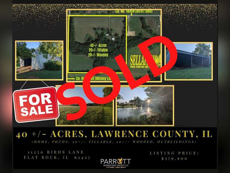 *SOLD* - Ref 1618 - 40+/- Acres, Lawrence County, IL (Home, Ponds, 20+/- Tillable, 20+/- Wooded, Out