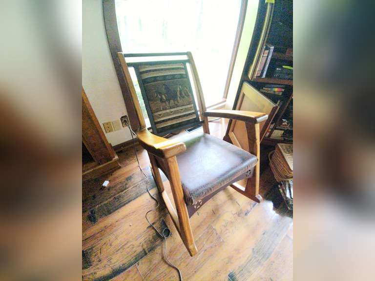 Thema Rocker Maple south western theme rocker with rawhide seat - Parrott Marketing ...