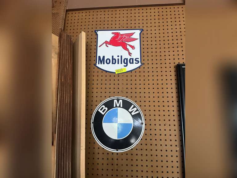 BMW & Mobilgas metal sign