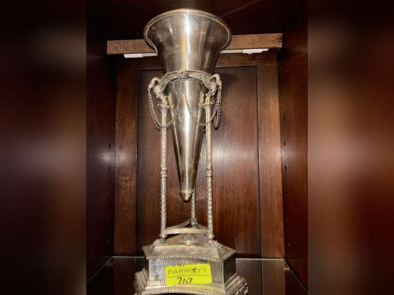 Silver plate suspended vase