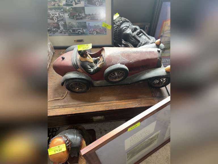 Vintage wooden carved Buggati race car