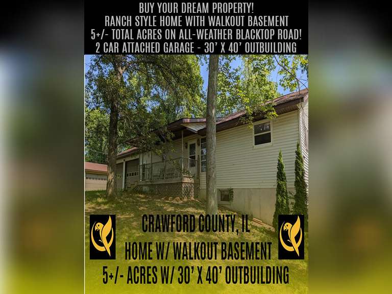 Home with Walk-Out Basement & Outbuildings on 5+/- Acres
