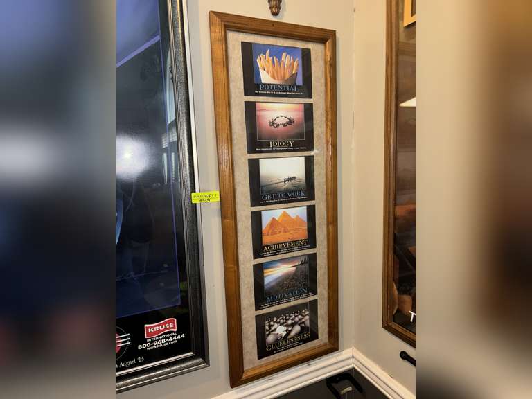 Various framed pictures w/decorative items on north-east wall