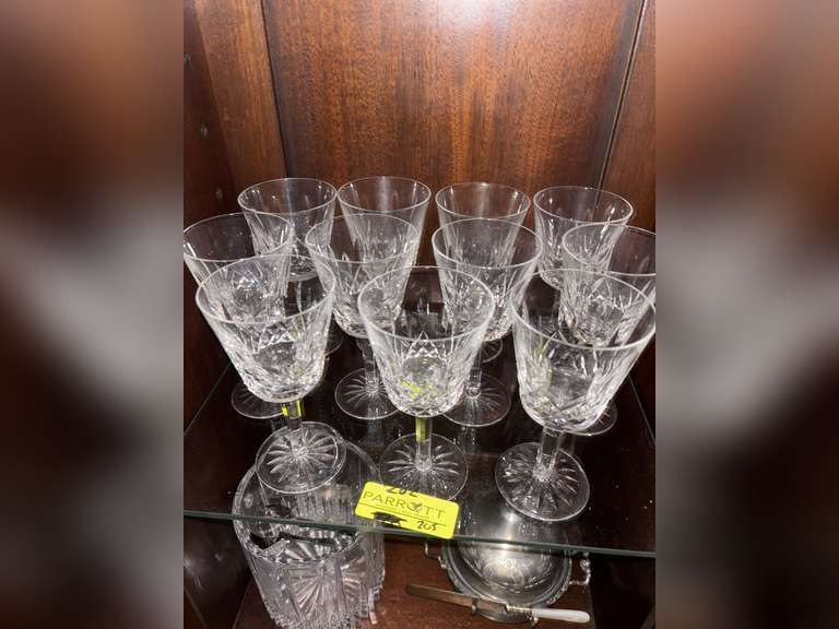 11 Waterford goblets with other ice bucket and silver butter