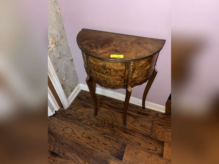Burled wood Half round table with 3 drawers