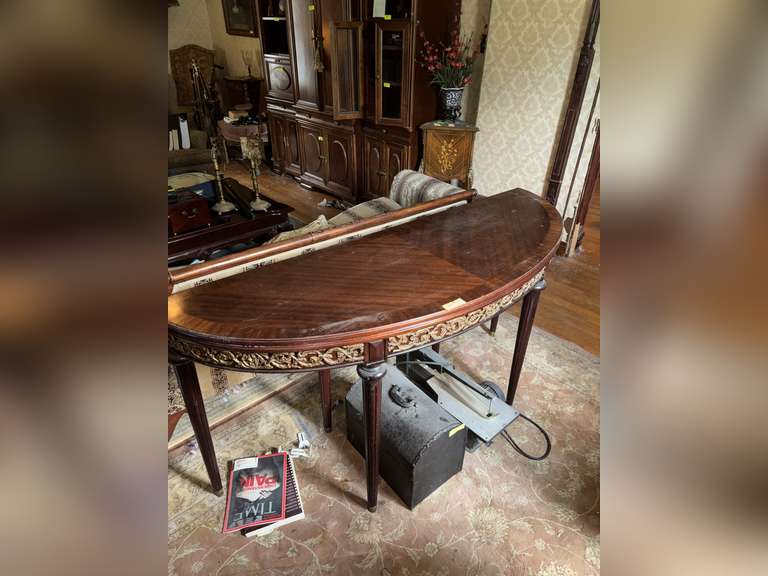 Half round inlaid wooden sofa table