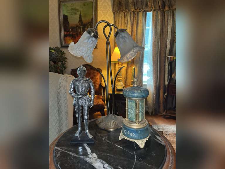 Marble insert occasional table with fresh ormolu and decor on Top