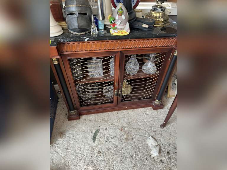 Marble display cabinet & contents within
