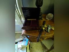 Wooden jewelry & music box w/ various watches