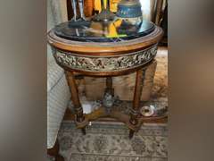 Marble insert occasional table with fresh ormolu and decor on Top
