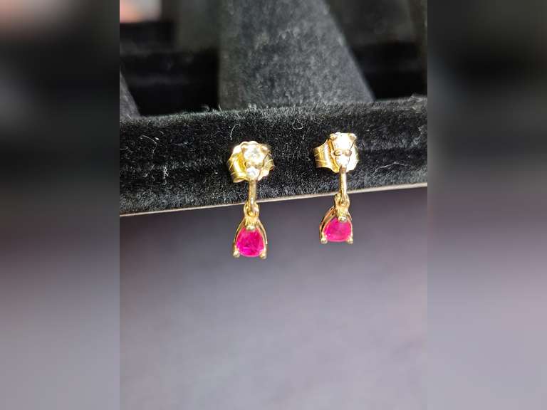 14K Gold & Ruby Earrings, 1.1 Grams