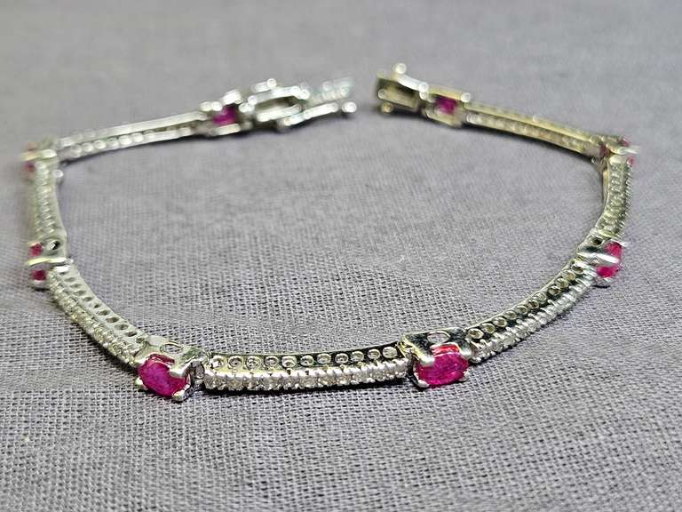 14K Gold & Ruby with Diamonds Bracelet, 7.6 Grams