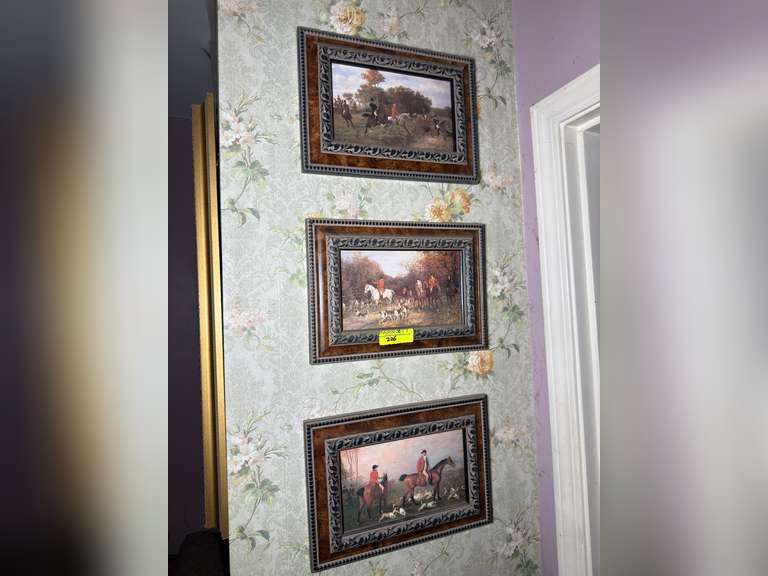 3 horse jockey paintings