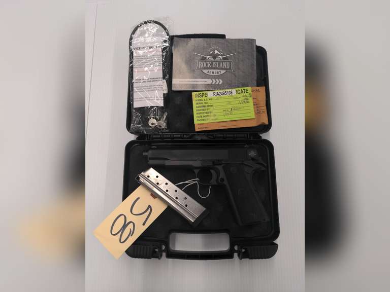 Rock Island Armory 9mm Pistol, M1911A1-FA Standard FS, 9mm Semiautomatic Pistol, 10 Shot Magazine, Case, Gun Lock, Papers, Serial #  RIA2495108