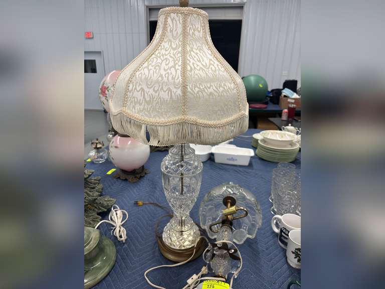 Vintage Victorian Crystal Table Lamp, Vintage Catco Italian Cut Glass Table Lamp