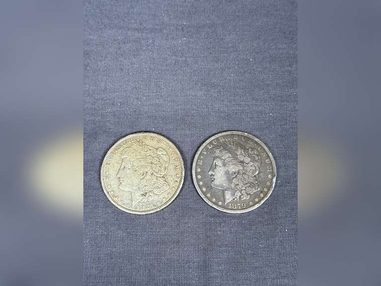 2 "S" Morgan Dollar Coins 1921 & 1879