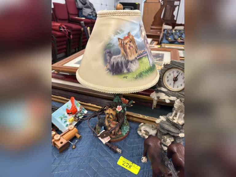 The Bradford Exchange "Youthful Yorkies Accent Lamp", Wolf Clock, Vintage Brown Cast Iron Cydesdale 