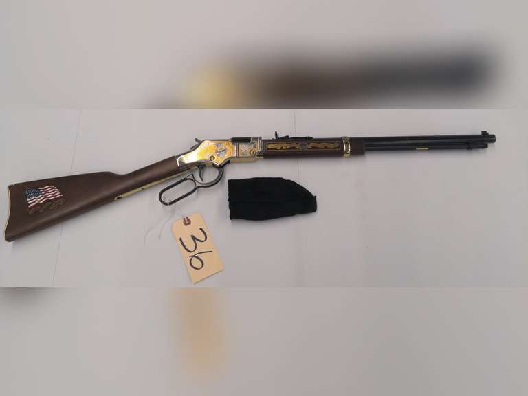 Henry "Saluting Our Military Heros" Military Tribute 2nd Edition Golden Boy, Engraved Stock, Ornate Receiver with Statue of Liberty, Liberty Bell & "In Recognition of Military Service to our Great Country", .22 S/L/LR, Lever Action, Tube Fed, Octagon Barrel, Model H004MS2, Serial # 2MS01965