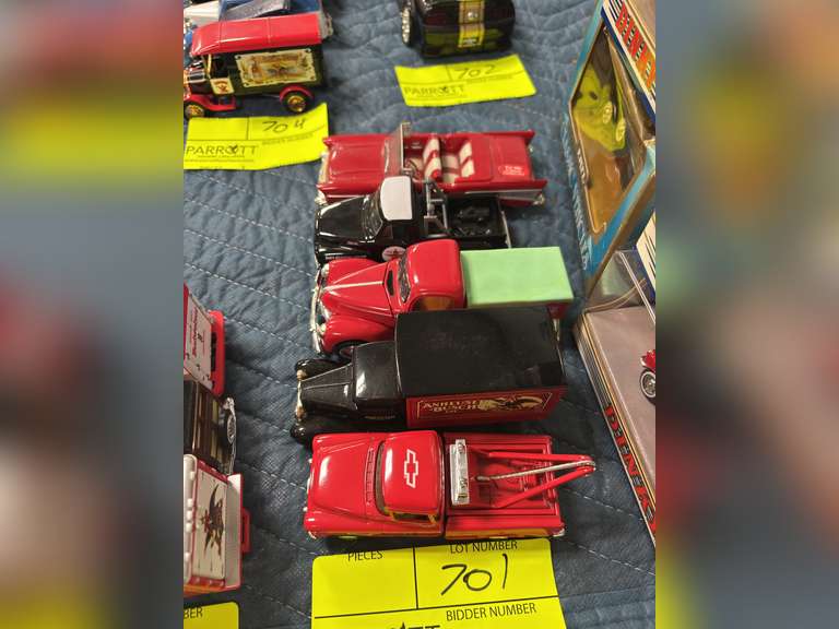 Various matchbox trucks (Texaco, Coca-Cola, & Anheuser-Busch)