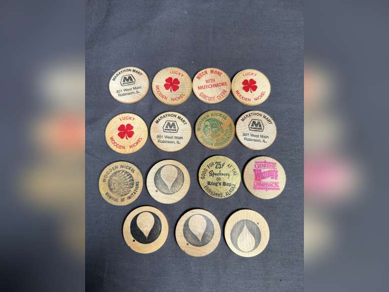 Group of wooden nickels