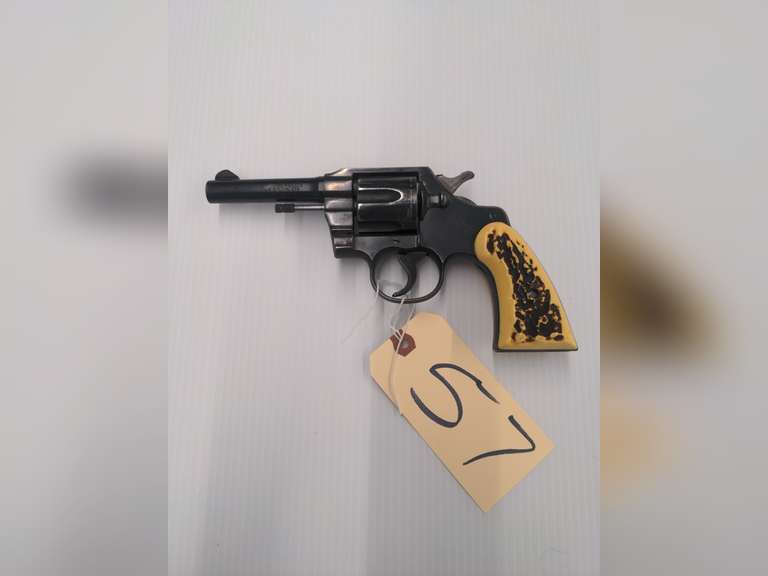 Colt Official Police Revolver, 38 Special CTG, 6 Shot, Stag Grips, Numbers Matching, Serial # 747625, Some Light Wear to finish of Cylinder