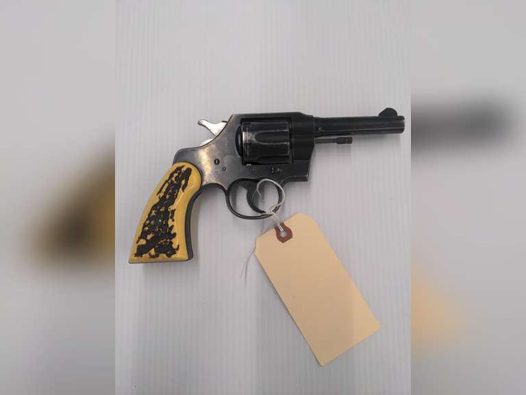 Colt Official Police Revolver, 38 Special CTG, 6 Shot, Stag Grips, Numbers Matching, Serial # 747625, Some Light Wear to finish of Cylinder