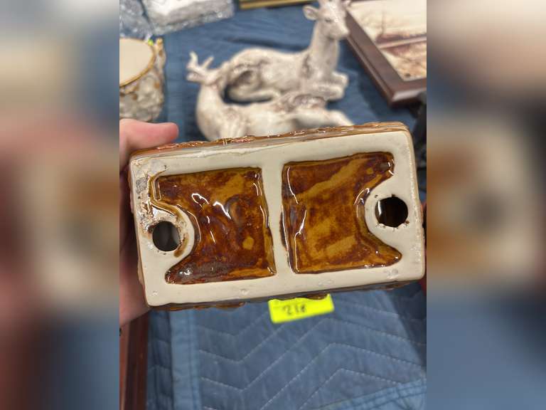 Glazed Pottery Ceramic Bird Serving Dish & White Set of Deer Figures