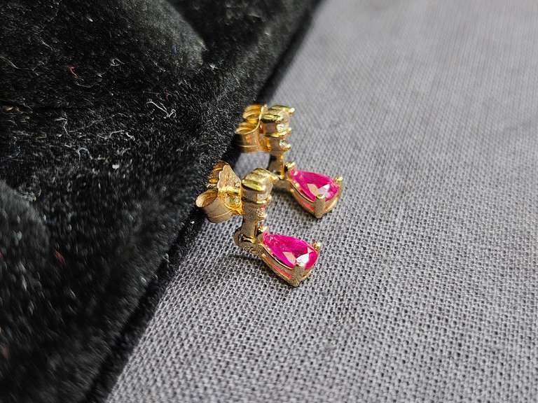 14K Gold & Ruby Earrings, 1.1 Grams
