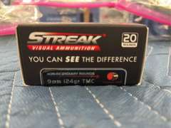 (1) Box of 20, 9MM, 124 Grain 'Tracer' Rounds, made by Streak Visual Ammunition (New & Sealed)