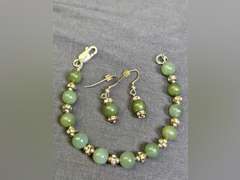 Sterling Clasp & Jade Bracelet & Earring Set
