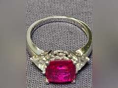 Sterling Silver & Red Stone Ring