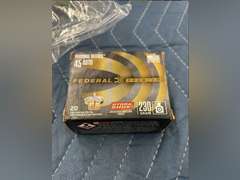 (1) Box of 20,  45 Auto, 230 Grain Personal Defense Rounds (Hydra-Shok) Jacketed Hallow Points, Made by Federal Premium