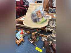 The Bradford Exchange "Youthful Yorkies Accent Lamp", Wolf Clock, Vintage Brown Cast Iron Cydesdale 