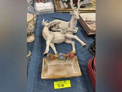 Glazed Pottery Ceramic Bird Serving Dish & White Set of Deer Figures