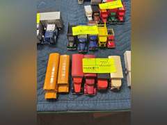 Brand name box trucks, school buses, and Hallmark New York Central Locomotive Christmas ornament