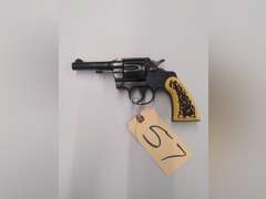 Colt Official Police Revolver, 38 Special CTG, 6 Shot, Stag Grips, Numbers Matching, Serial # 747625, Some Light Wear to finish of Cylinder
