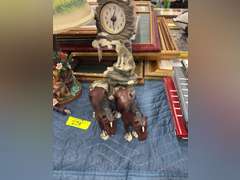 The Bradford Exchange "Youthful Yorkies Accent Lamp", Wolf Clock, Vintage Brown Cast Iron Cydesdale 