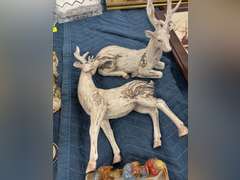 Glazed Pottery Ceramic Bird Serving Dish & White Set of Deer Figures