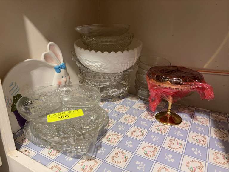 Divided Serving Dishes, White Milk glass Bowl, and Clear Serving Bowls