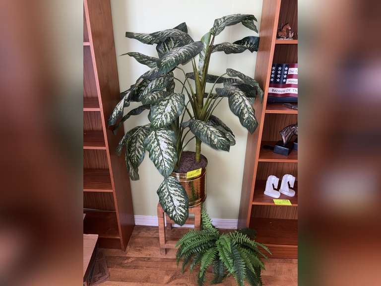 Large artificial plant with stand and smaller Fern type plant