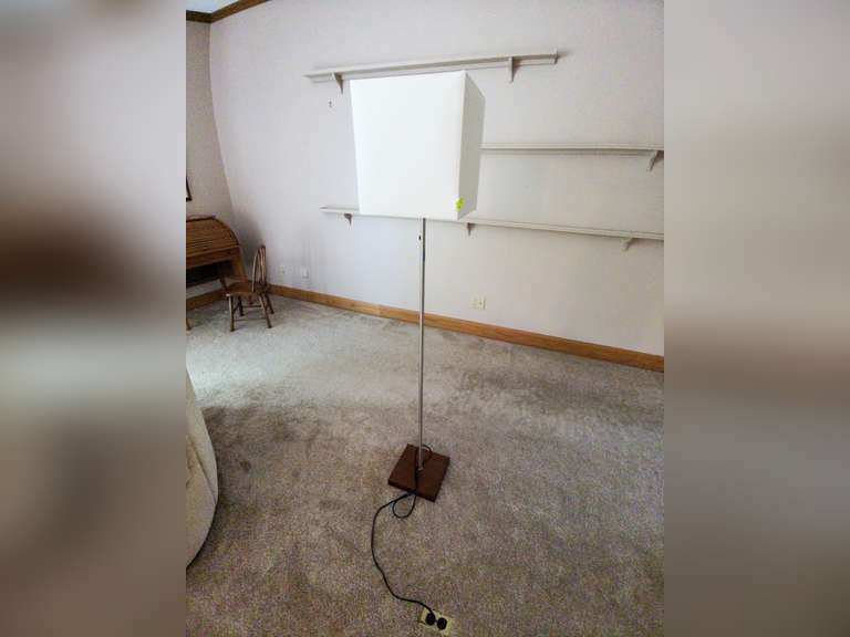 Modern / Contemporary Floor Lamp with Square Wood Look Base and Chrome Pencil Body