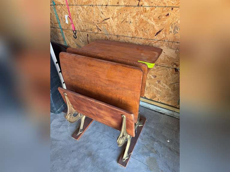 Antique Cast Iron Oak School Desk
