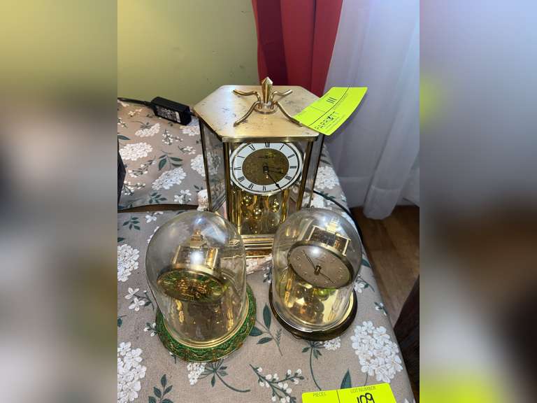 Howard Miller brass clock & two vintage-style clocks