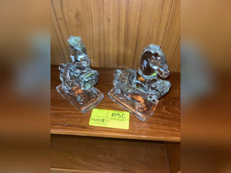 2 Clear glass Horse statues