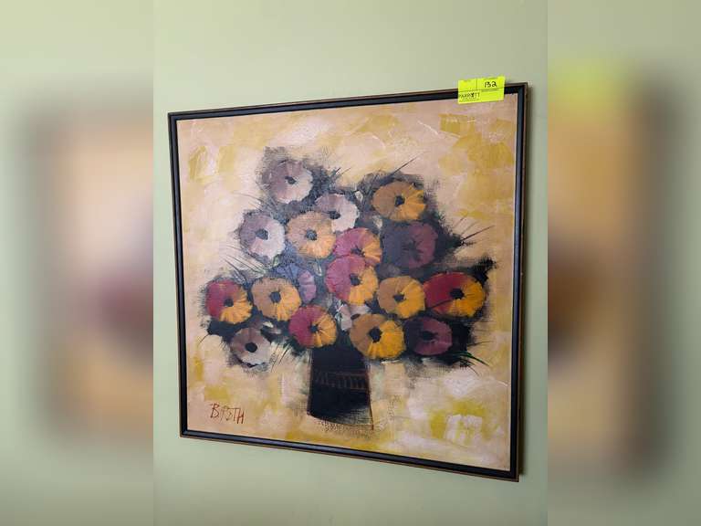 Large framed flower bouquet painting