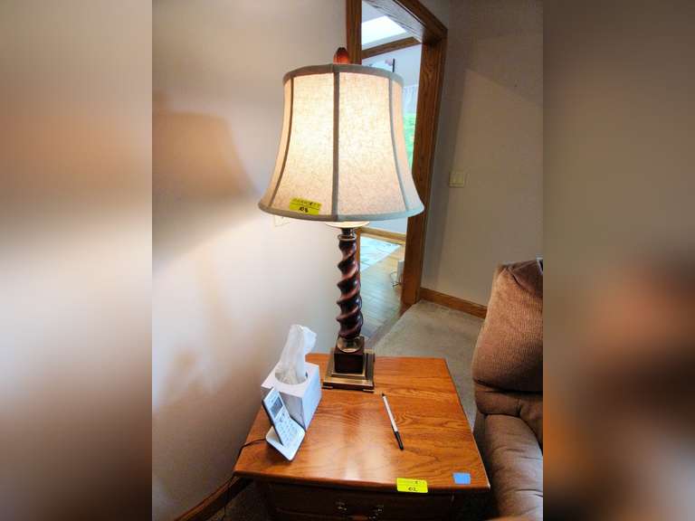 Wood Spiral Design Table Lamp with Metal Base, 36" Tall